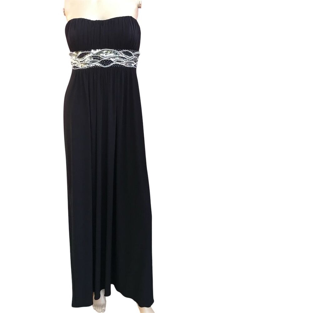 JS Boutique Women's Size 4 Black‎ Strapless Gown with Embellished Waist